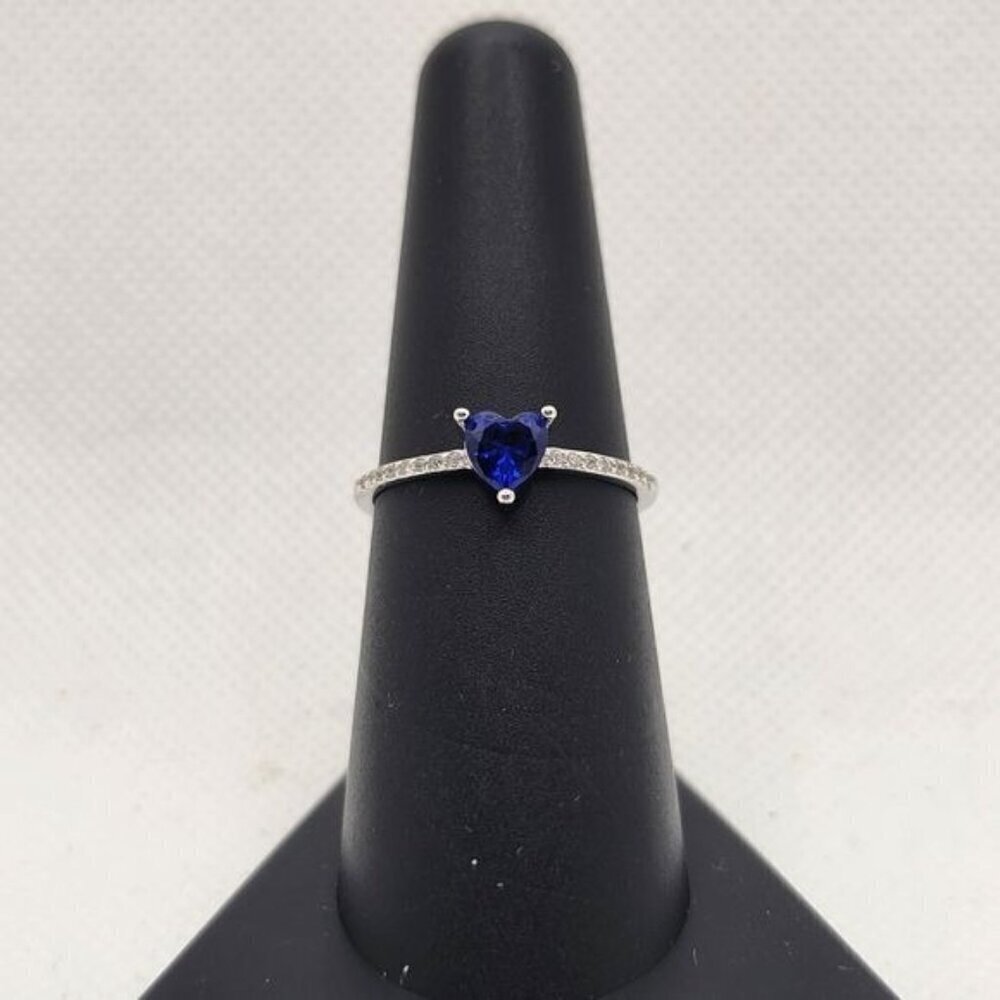 Heart-Shaped Blue CZ Ring in‎ 925 Silver Size 6 (NWOT)